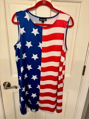 Dress Works Women's American Flag Sleeveless Shift Dress - Red, White & Blue